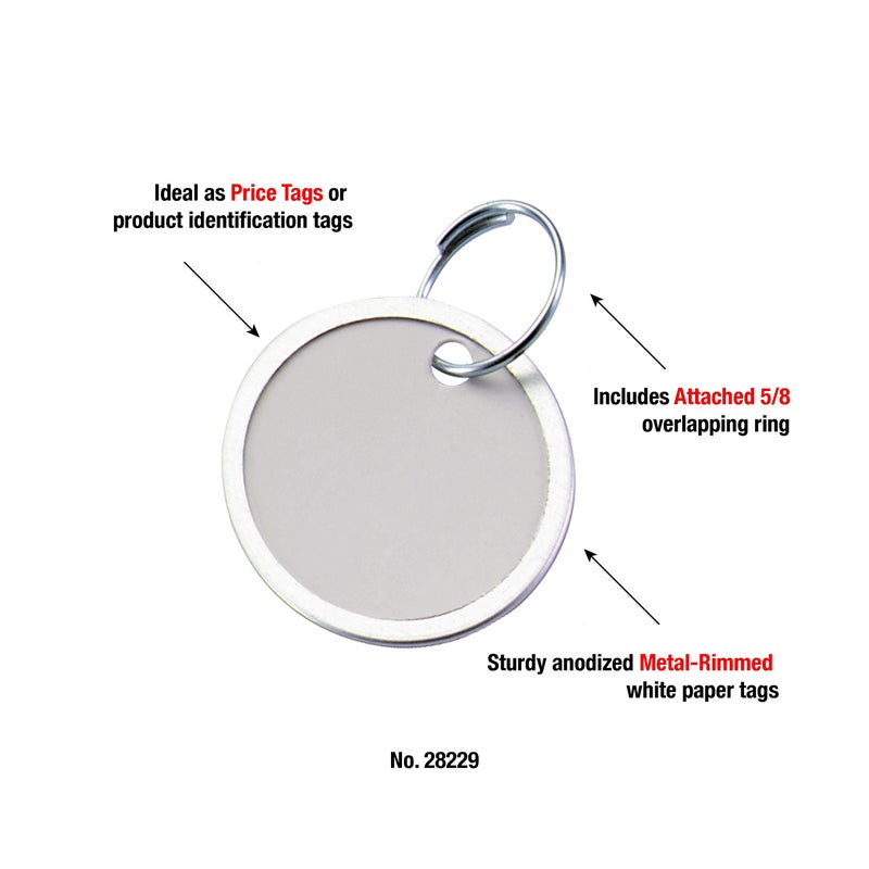 Lucky Line Round Paper Tag 1-1/4"" with Metal Rim and Split Ring, 20 Pack (28220) - Image 4